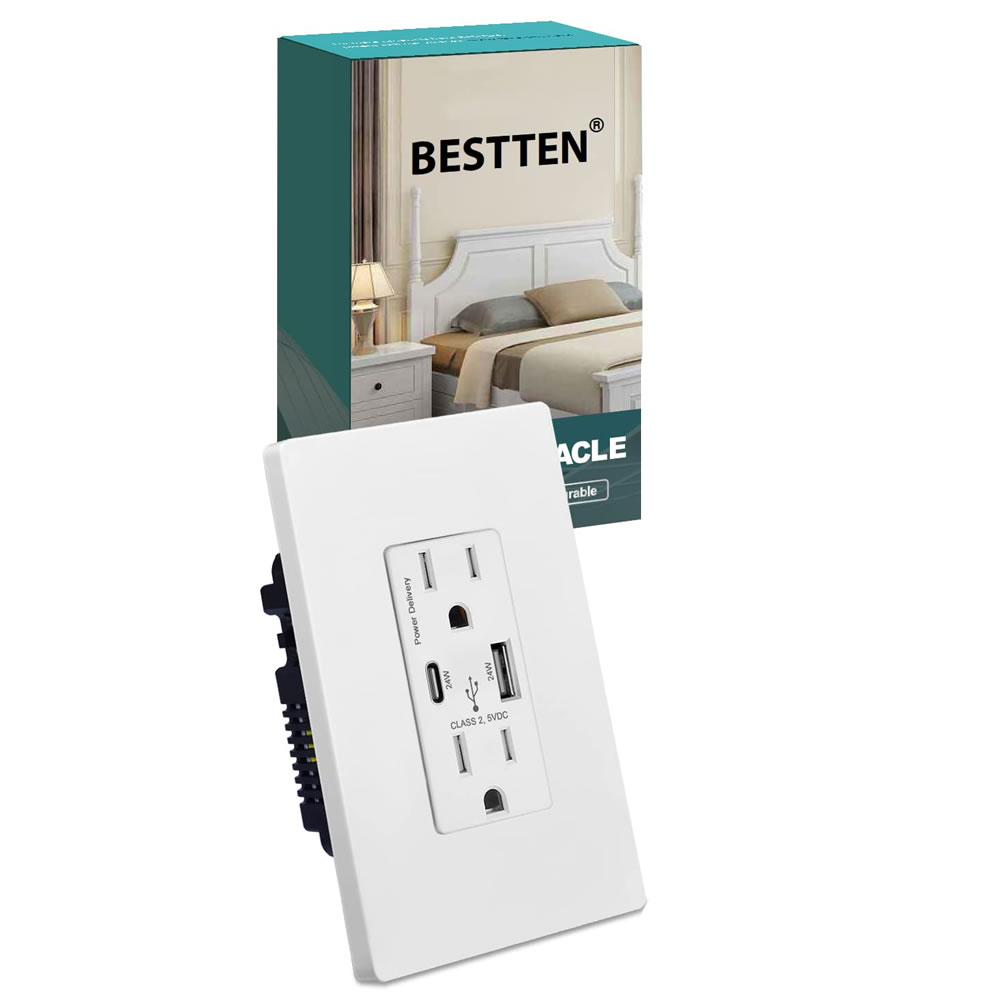 Toma Corriente con puertos USB Tipo-C PD y USB3.0 BESTTEN 24W/4.8A