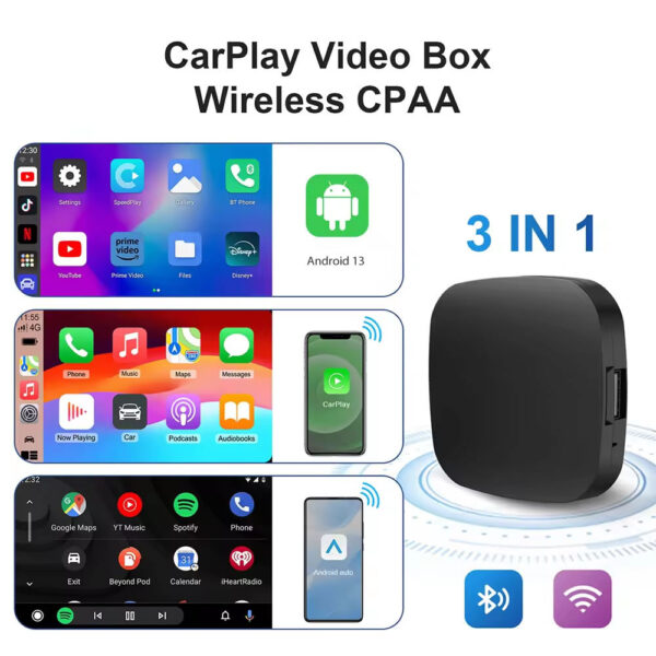 Adaptador Inalambrico 3en1 CarPlay + Android Auto + Android 13