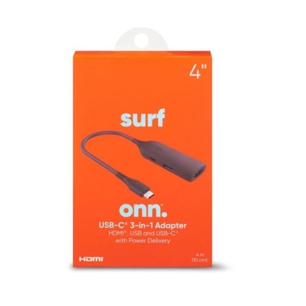 Adaptador Hub USB-C Onn 3-1: HDMI 4K / USB 3.0 / USB-C 100W PD