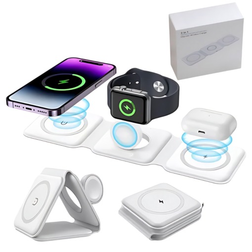 Cargador Inalámbrico Plegable Para Teléfono Celular 3 En 1