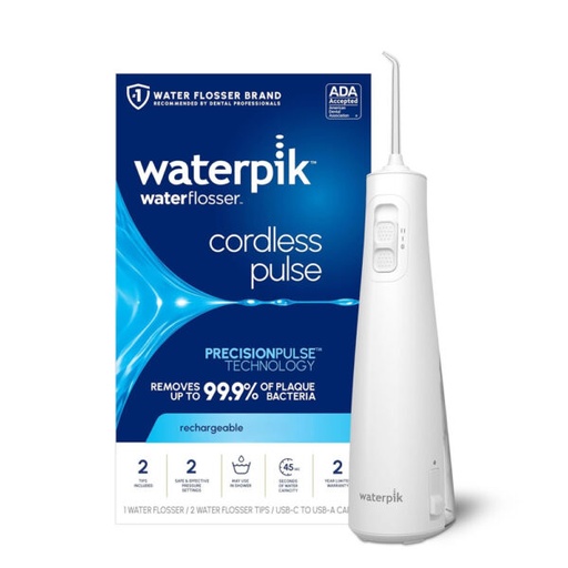 [2 Ajustes de presión 2 Puntas Recargable Controla la Placa Mejora la salud de las encías] Irrigador Oral Inalambrico Recargable Waterpik Cordless Pulse