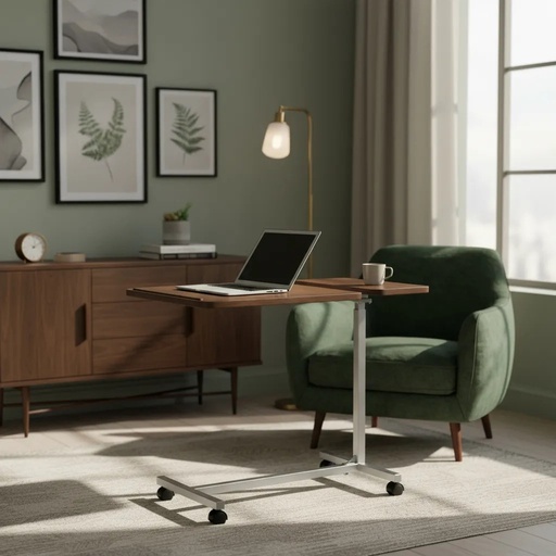 [SAL01910] Mesa Portatil Hospitalaria Laptop Metálico Altura Regulable Marrón