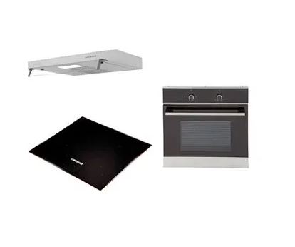 [40093] Combo Cocina De Inducción Challenger Incluye Campana Extractora Cx4300 Y Horno He2502 Color Negro Con Gris